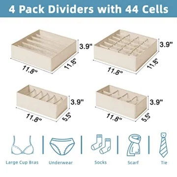 CRIUSIA 4 Pack Foldable Drawer Organizers for Underwear Socks Bras