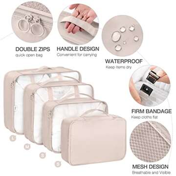 8 Set Packing Cubes for Suitcases,Packing Cubes with Shoe Bag, Cosmetics Bag, Clothing Bag, Accessories Bags Packing Cubes for Travel Luggage Organizer Women Men(Beige)