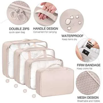 8 Set Packing Cubes for Suitcases,Packing Cubes with Shoe Bag, Cosmetics Bag, Clothing Bag, Accessories Bags Packing Cubes for Travel Luggage Organizer Women Men(Beige)