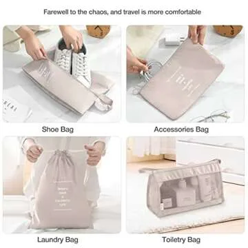 8 Set Packing Cubes for Suitcases,Packing Cubes with Shoe Bag, Cosmetics Bag, Clothing Bag, Accessories Bags Packing Cubes for Travel Luggage Organizer Women Men(Beige)
