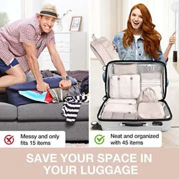 8 Set Packing Cubes for Suitcases,Packing Cubes with Shoe Bag, Cosmetics Bag, Clothing Bag, Accessories Bags Packing Cubes for Travel Luggage Organizer Women Men(Beige)