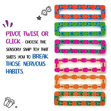 Neliblu Wacky Tracks 6 Pack Sensory Fidget Toys Snap and Click Fidget Cube Puzzles Bulk - ADHD, Auti...