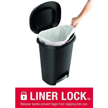 Rubbermaid Classic 13 Gallon Premium Step-On Trash Can with Lid and Stainless-Steel Pedal, Black Waste Bin for Kitchen/Home/Office/Garage