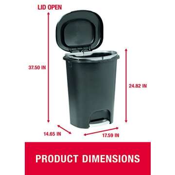 Rubbermaid Classic 13 Gallon Premium Step-On Trash Can with Lid and Stainless-Steel Pedal, Black Waste Bin for Kitchen/Home/Office/Garage