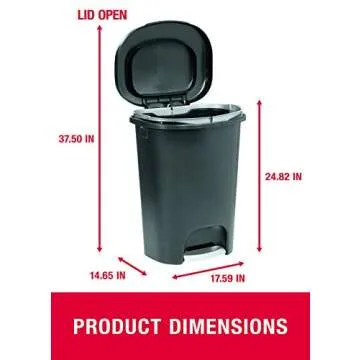 Rubbermaid Classic 13 Gallon Premium Step-On Trash Can with Lid and Stainless-Steel Pedal, Black Waste Bin for Kitchen/Home/Office/Garage