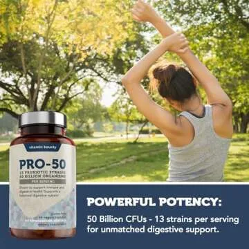 Vitamin Bounty Pro-50 Probiotic - 50 Billion Organisms and 13 Probiotic Strains That Promote Gut Health, Digestive Health Probiotic, Delayed Release Capsule with Prebiotic Greens - 60 Capsules