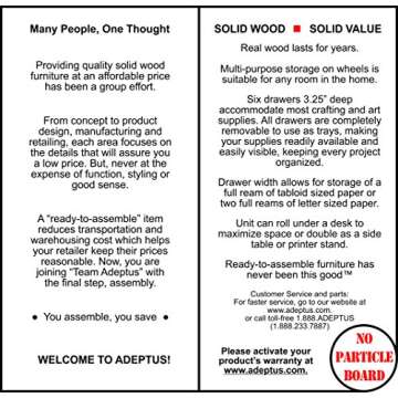 Adeptus Solid Wood 6 Drawer Roll Cart for Storage