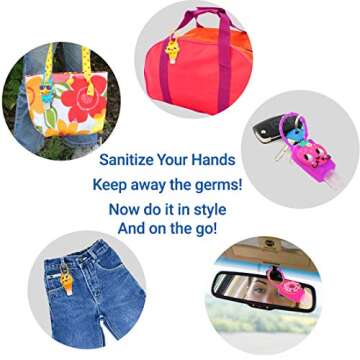 KINIA 8 Pack Empty Mixed Kids Hand Sanitizer Travel Size Holder Keychain Carrier, 8-1 fl Oz. Flip Cap Reusable Empty Portable Bottles (8-Variety Pack MIXED)