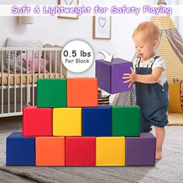 Costzon Soft Blocks, Toddler Foam Block Playset for Safe Active Play and Building, Indoor Climbers Stacking Play Set Learning Toys for Toddlers, Baby, Kids and Preschooler (8-Inch, 12-Piece)