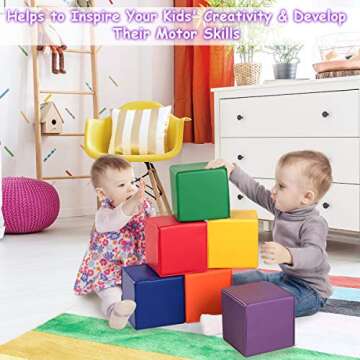 Costzon Soft Blocks, Toddler Foam Block Playset for Safe Active Play and Building, Indoor Climbers Stacking Play Set Learning Toys for Toddlers, Baby, Kids and Preschooler (8-Inch, 12-Piece)