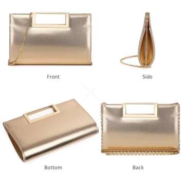 DETARA Clutch Purse for Women Fashion PU Leather Handbag Metal Grip Cut it out Clutch with Shoulder Strap (3062, Champagne)