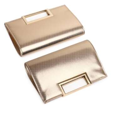 DETARA Clutch Purse for Women Fashion PU Leather Handbag Metal Grip Cut it out Clutch with Shoulder Strap (3062, Champagne)