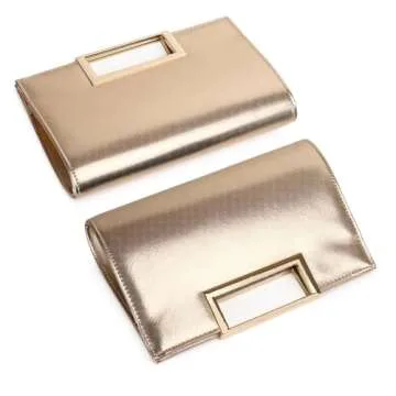 DETARA Clutch Purse for Women Fashion PU Leather Handbag Metal Grip Cut it out Clutch with Shoulder Strap (3062, Champagne)