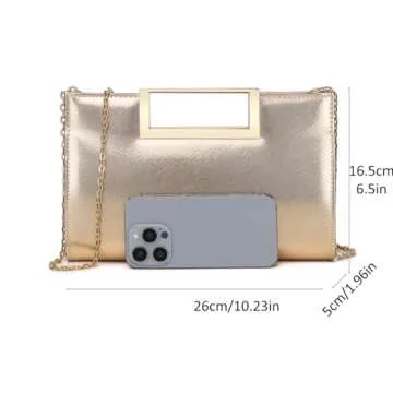 DETARA Clutch Purse for Women Fashion PU Leather Handbag Metal Grip Cut it out Clutch with Shoulder Strap (3062, Champagne)