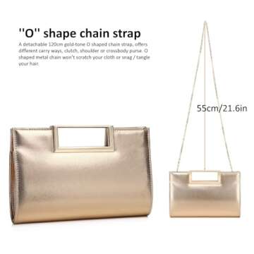 DETARA Clutch Purse for Women Fashion PU Leather Handbag Metal Grip Cut it out Clutch with Shoulder Strap (3062, Champagne)