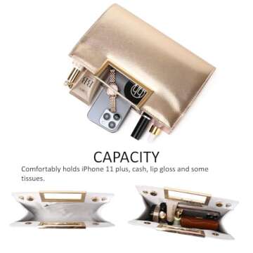 DETARA Clutch Purse for Women Fashion PU Leather Handbag Metal Grip Cut it out Clutch with Shoulder Strap (3062, Champagne)