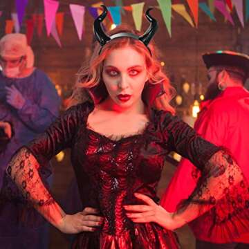 Lurrose Devil Horns Headband - Cow-horn Shaped Demon Horns Headpiece for Cosplay and Halloween