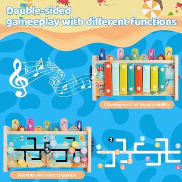 GENTEACO 7 in 1 Hammering Pounding Toy Wooden Montessori Toys for 3 Year Old, Sensory Toys with Xylophone and Fishing Game for Toddlers 1-3, Educational Learning Toys for Kids Activities Gift