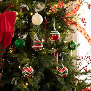 Valery Madelyn Christmas Ornaments Set, 30ct Elf Red Green White Shatterproof Christmas Tree Decorat...