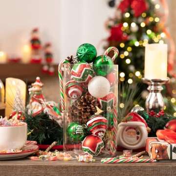 Valery Madelyn Christmas Ornaments Set, 30ct Elf Red Green White Shatterproof Christmas Tree Decorations Set, 2.36 Inch Decorative Hanging Ball Ornaments Bulk for Xmas Holiday Party Indoor Decor