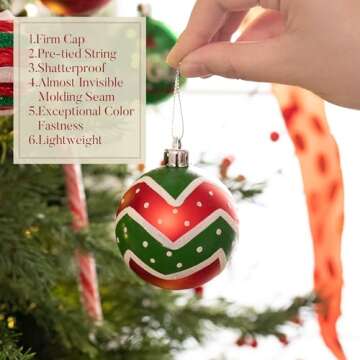 Valery Madelyn Christmas Ornaments Set, 30ct Elf Red Green White Shatterproof Christmas Tree Decorations Set, 2.36 Inch Decorative Hanging Ball Ornaments Bulk for Xmas Holiday Party Indoor Decor