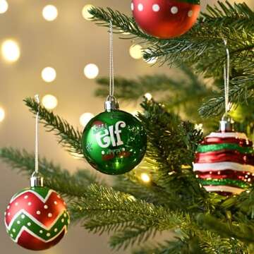 Valery Madelyn Christmas Ornaments Set, 30ct Elf Red Green White Shatterproof Christmas Tree Decorations Set, 2.36 Inch Decorative Hanging Ball Ornaments Bulk for Xmas Holiday Party Indoor Decor