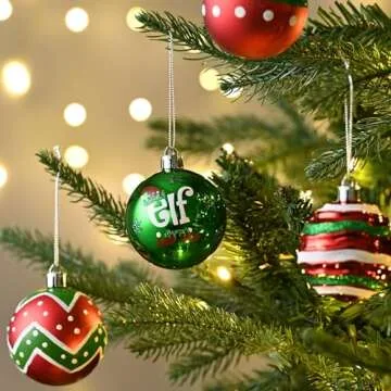 Valery Madelyn Christmas Ornaments Set, 30ct Elf Red Green White Shatterproof Christmas Tree Decorations Set, 2.36 Inch Decorative Hanging Ball Ornaments Bulk for Xmas Holiday Party Indoor Decor