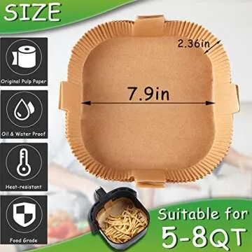 Air Fryer Disposable Paper Liner - 50PCS 7.9 Inch Non-Stick Parchment Sheets for Oil-proof Cooking