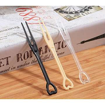 450Pcs 3.5" Disposable Plastic Cocktail Picks Fruit Cake Dessert Tasting Appetizers Forks Stick for Wedding Party Supplies (Black)