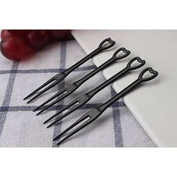 450Pcs 3.5" Disposable Plastic Cocktail Picks Fruit Cake Dessert Tasting Appetizers Forks Stick for Wedding Party Supplies (Black)
