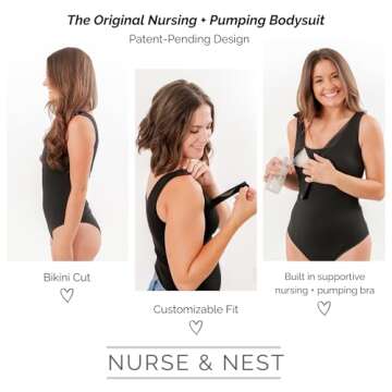 Maternity Bodysuit - Nursing Pumping Bra Hands Free - Nursing Tank Top for Breastfeeding Shirt - Premium Shaping Postpartum Bodysuit with Built-In Supportive Bra M