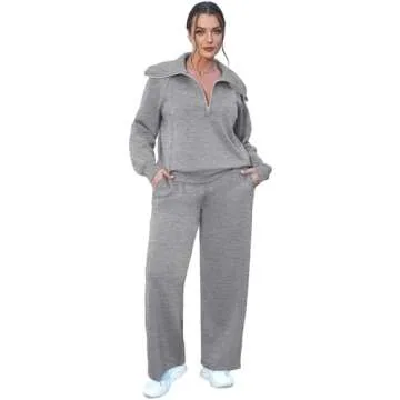 XIEERDUO Travel Outfits For Women 2 Piece Sets Lounge Sets Sweatpants Sweatshirt Dark Grey M
