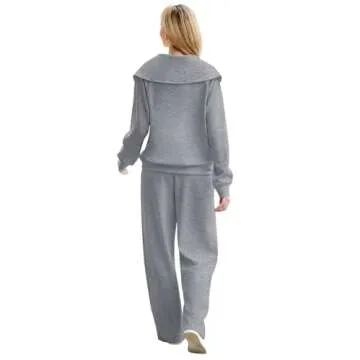 XIEERDUO Travel Outfits For Women 2 Piece Sets Lounge Sets Sweatpants Sweatshirt Dark Grey M