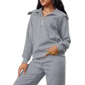 XIEERDUO Travel Outfits For Women 2 Piece Sets Lounge Sets Sweatpants Sweatshirt Dark Grey M