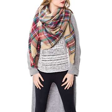 Women's Winter Scarf Warm Plaid Blanket Large Tartan Shawl Cozy Lattice Scarves Colorful Plaid