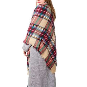 Women's Winter Scarf Warm Plaid Blanket Large Tartan Shawl Cozy Lattice Scarves Colorful Plaid