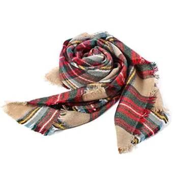 Women's Winter Scarf Warm Plaid Blanket Large Tartan Shawl Cozy Lattice Scarves Colorful Plaid