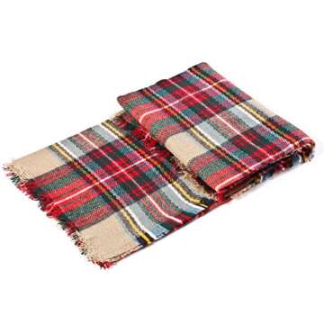 Women's Winter Scarf Warm Plaid Blanket Large Tartan Shawl Cozy Lattice Scarves Colorful Plaid
