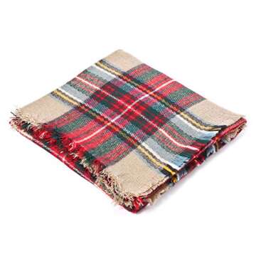 Women's Winter Scarf Warm Plaid Blanket Large Tartan Shawl Cozy Lattice Scarves Colorful Plaid