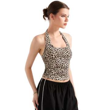 SUUKSESS Women Halter Tank Tops Double Lined Basic Backless Y2K Trendy Going Out Tops (Cheetah Print,S)