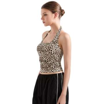 SUUKSESS Women Halter Tank Tops Double Lined Basic Backless Y2K Trendy Going Out Tops (Cheetah Print,S)