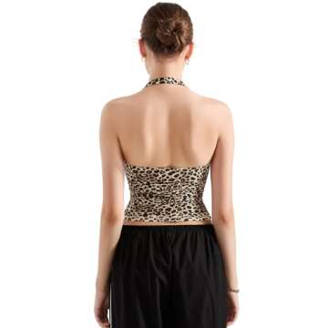 SUUKSESS Women Halter Tank Tops Double Lined Basic Backless Y2K Trendy Going Out Tops (Cheetah Print,S)