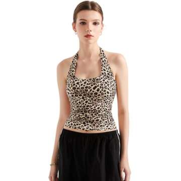 SUUKSESS Women Halter Tank Tops Double Lined Basic Backless Y2K Trendy Going Out Tops (Cheetah Print,S)