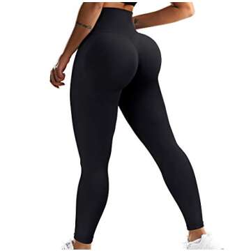 RUUHEE Women Peach Lift Seamless Workout Leggings High Waisted Scrunch Butt Yoga Pants Tights(X-Small,B-Black)
