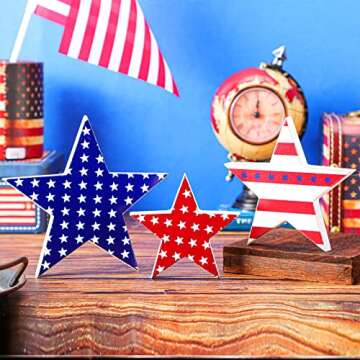 3 Pcs 4th of July table decorations Patriotic Wooden Star Centerpiece Sign Independence Day Tiered T...