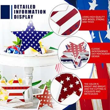 3 Pcs 4th of July table decorations Patriotic Wooden Star Centerpiece Sign Independence Day Tiered Tray Decor Memorial Day Tabletop Decorations for Home Festival Party Decor (Classic)