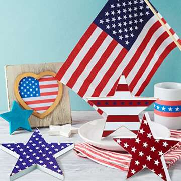 3 Pcs 4th of July table decorations Patriotic Wooden Star Centerpiece Sign Independence Day Tiered Tray Decor Memorial Day Tabletop Decorations for Home Festival Party Decor (Classic)