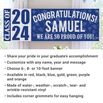 Let's Make Memories Personalized Graduation Banner - Graduation Party Decorations - Customized Congratulations Banner - Class of 2024 - Indoor/Outdoor Vinyl - Top of the Class - Blue - 6 ft.