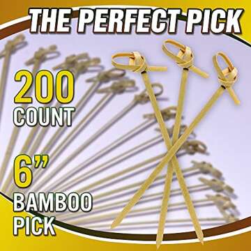 200PCS Bamboo Cocktail Picks 6 Inch, Handmade Sticks Cocktail Skewers, Cocktail Picks Fruit Toothpic...