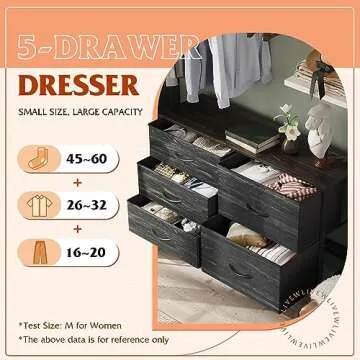 Stylish WLIVE Dresser With 5 Drawers for Home Organization